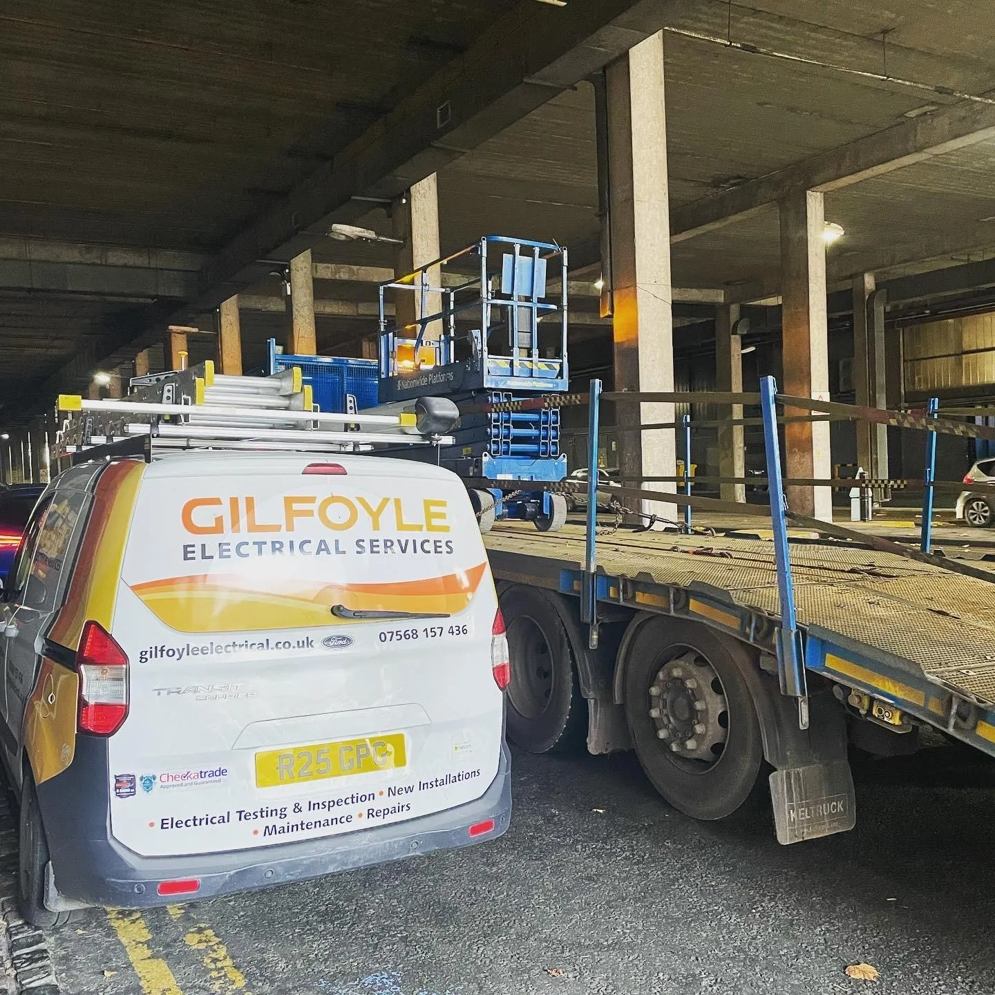 The Gilfoyle Electrical Services van, liveried, on site.
